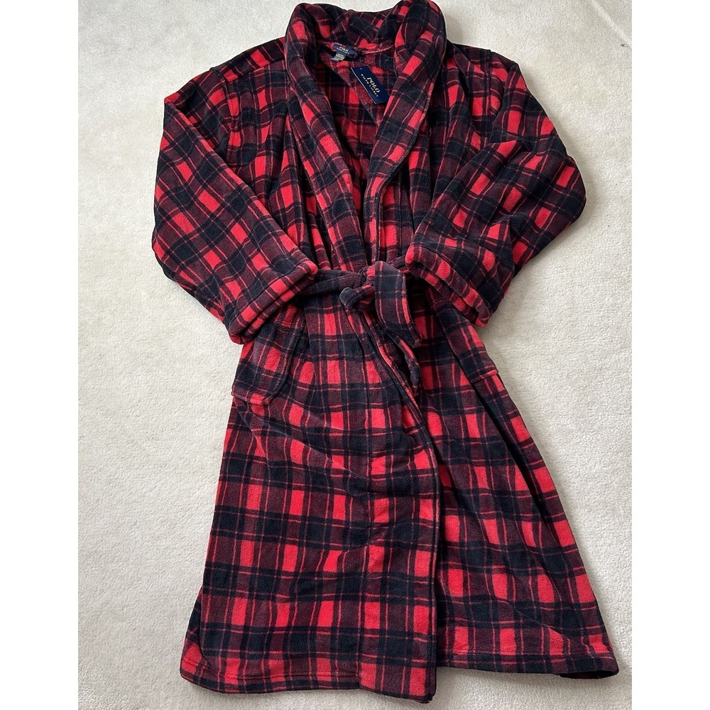 Polo Ralph Lauren Microfiber Robe Plaid Plush Big Pony Mens L/XL